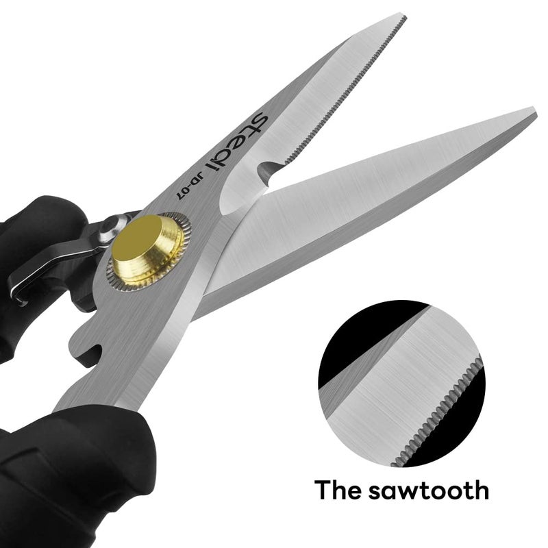 stedi Scissors Heavy Duty, Multi-Purpose Shears with Finely Serrated High Carbon Stainless Steel Blades -Easy Cutting Electrical Cable Notch, Insulation, Non-Slip Comfortable Handle, Soft Cable - Image 3